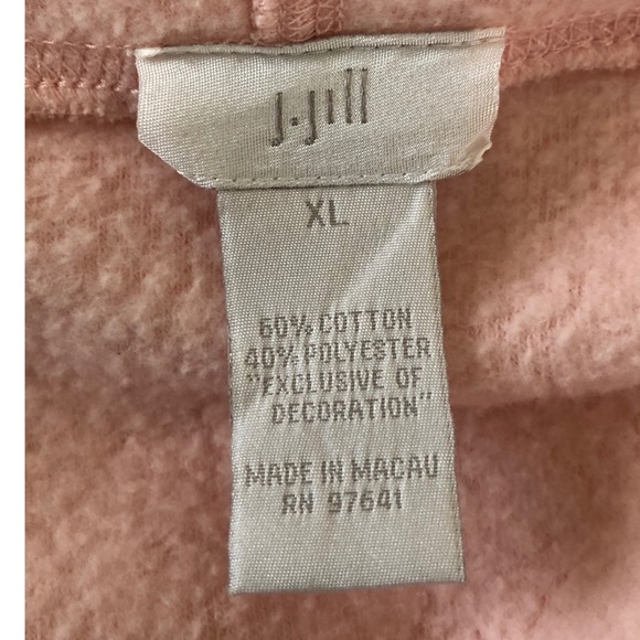 J.Jill Pink Terry Cloth V Neck Hoodie Long Sleeve Kangaroo Pocket Tunic XL Beach - Picture 5 of 15